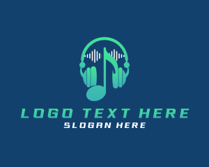 Music Note - Sound Wave Headphone logo design