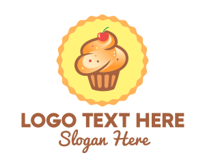 Eat - Brown Muffin Cupcake Cherry logo design