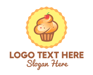 Brown Muffin Cupcake Cherry Logo