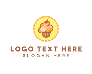 Brown Muffin Cupcake Cherry Logo