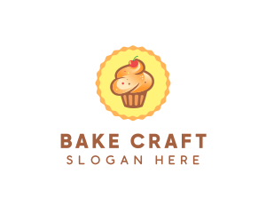 Brown Muffin Cupcake Cherry logo design