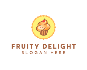 Brown Muffin Cupcake Cherry logo design