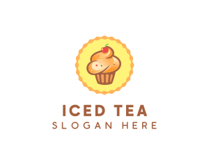 Brown Muffin Cupcake Cherry logo design