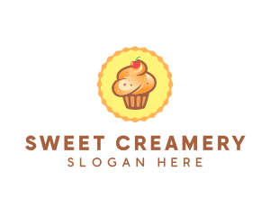 Brown Muffin Cupcake Cherry logo design