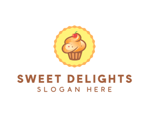 Brown Muffin Cupcake Cherry logo design