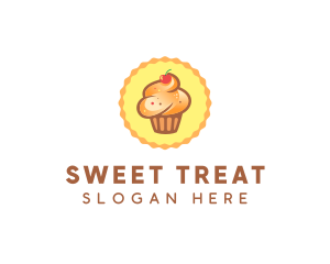 Brown Muffin Cupcake Cherry logo design