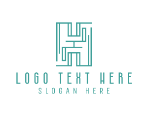Initial - Teal Maze H logo design
