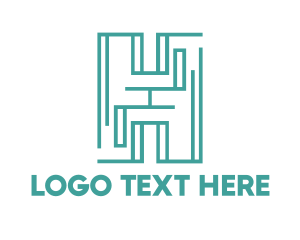 Initial - Teal Maze H logo design