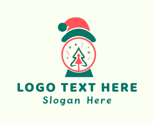 Pine Tree - Christmas Santa Hat Tree logo design