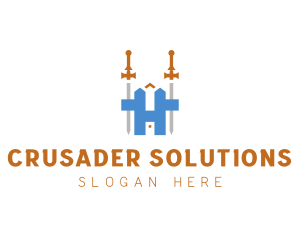Crusader - Medieval Sword Letter H logo design