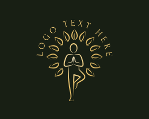 Fitness - Gold Yoga Tree Pose logo design