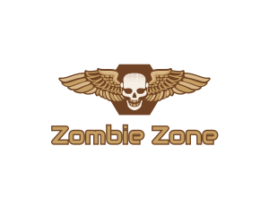 Zombie - Gold Wing Skull logo design