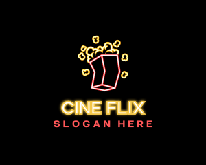 Movie - Neon Movie Popcorn logo design