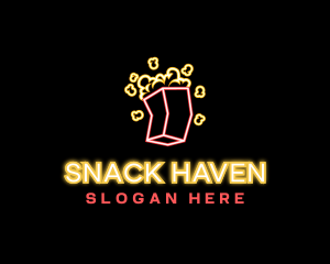 Neon Popcorn Snack logo design