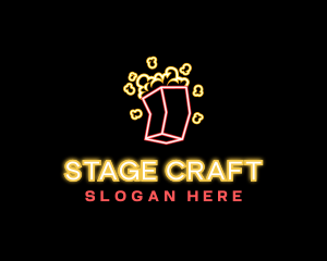 Theater - Neon Movie Popcorn logo design