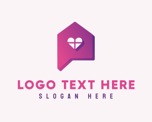 Message - Heart Home Chat Bubble logo design