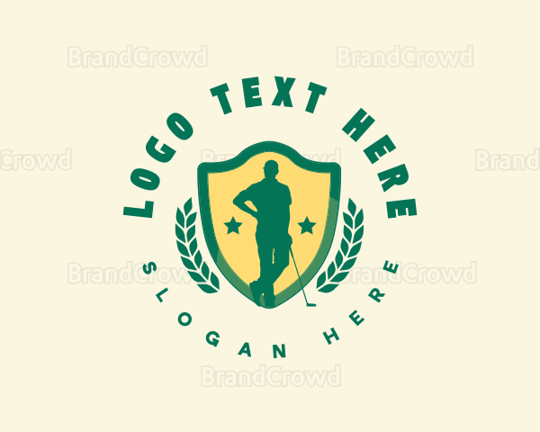 Golfer Shield Wreath Logo