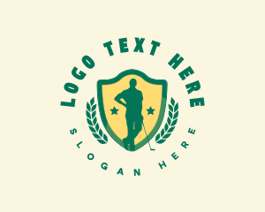 Golfer Shield Wreath logo design