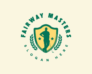 Golfer Shield Wreath logo design