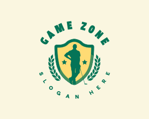 Golfer Shield Wreath logo design