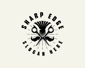 Barbershop Scissors Mustache logo design