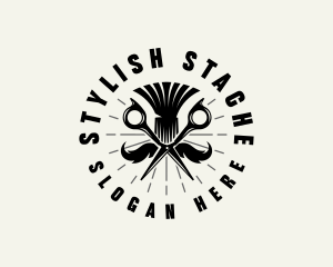 Barbershop Scissors Mustache logo design