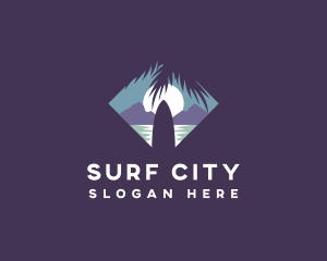 Night Surfer Palm Tree logo design