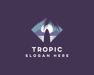 Night Surfer Palm Tree logo design