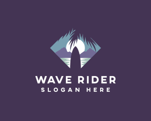 Night Surfer Palm Tree logo design