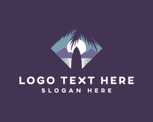 Ocean - Night Surfer Palm Tree logo design