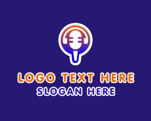 Vlogger - Microphone Headphone Podcast logo design
