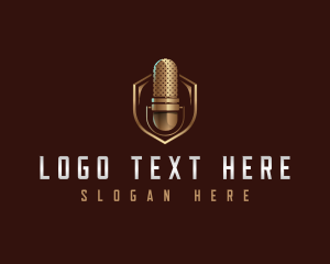 Golden - Microphone Multimedia Podcast logo design