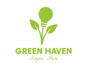 Green Leaf Bulb logo design