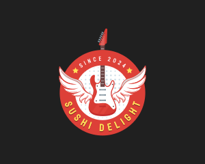 Guitar Music Wings Band logo design