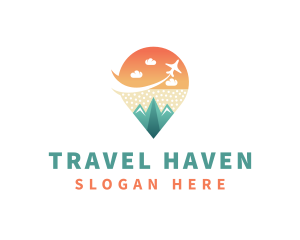 Plane Travel Destination Pin logo design