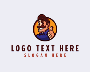 Mustache Thumbs up Man logo design