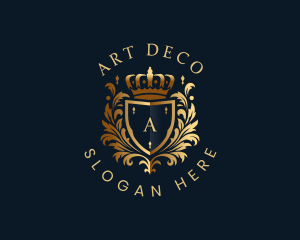 Deco - Royal Shield Floral Crown logo design