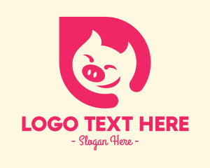 Negative Space - Pink Smiling Pig logo design