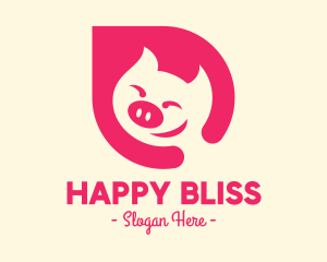 Pink Smiling Pig logo design