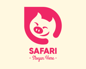 Pork Restaurant - Pink Smiling Pig logo design