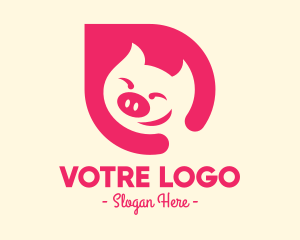 Pig - Pink Smiling Pig logo design