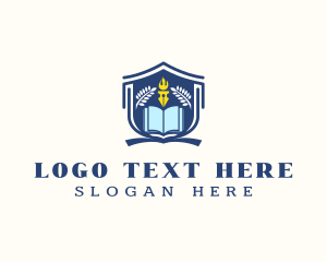 Pen - Book Academy Shield logo design