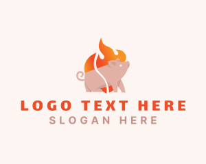 Meat - Pig Pork Flame Barbecue logo design