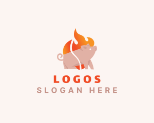 Pig Pork Flame Barbecue Logo