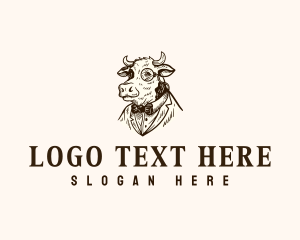 Suit - Elegant Monocle Cow logo design