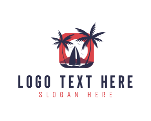 Palm Tree - Sailboat Palm Ocean logo design