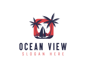 Sailboat Palm Ocean logo design