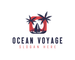 Sailboat Palm Ocean logo design