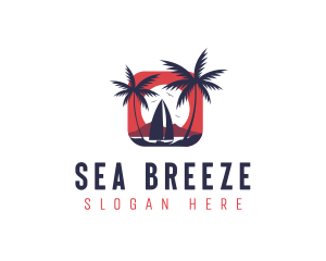 Sailboat Palm Ocean logo design