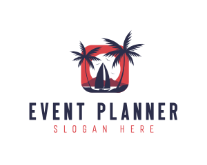 Resort - Sailboat Palm Ocean logo design